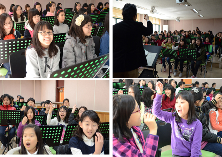 청소년 오케스트라 교육을 받고 있는 아이들의 모습