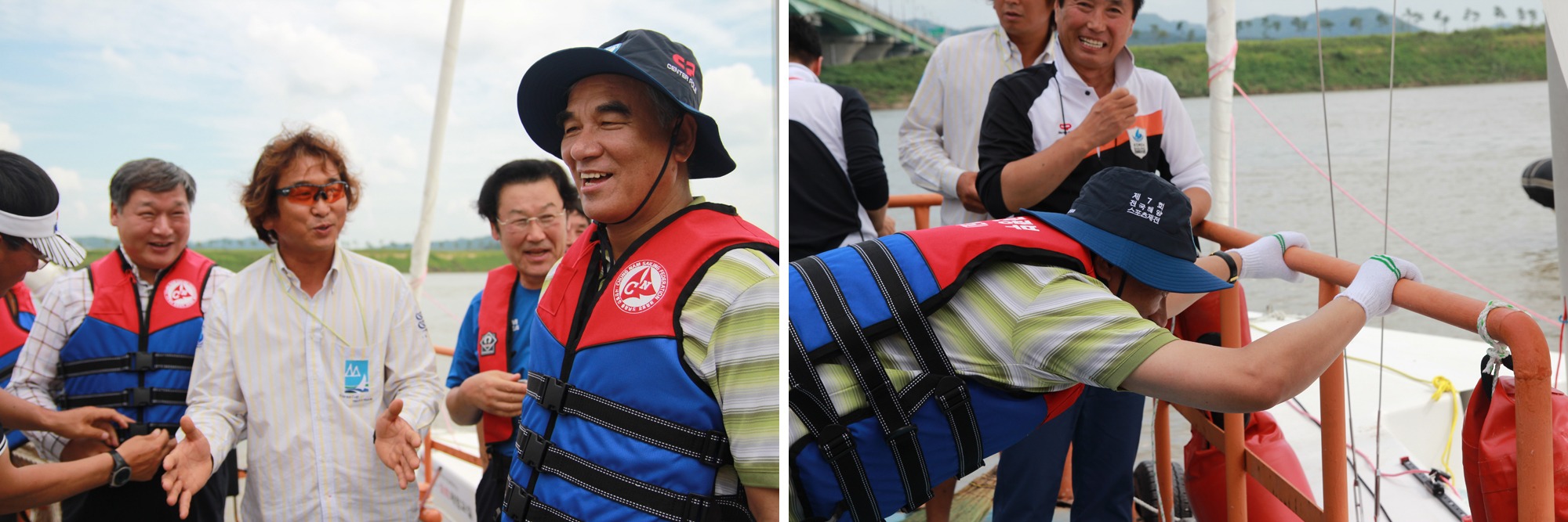 최광식장관 카누 체험을 하기 전 안전을 위해 구명조끼를 착용한 모습