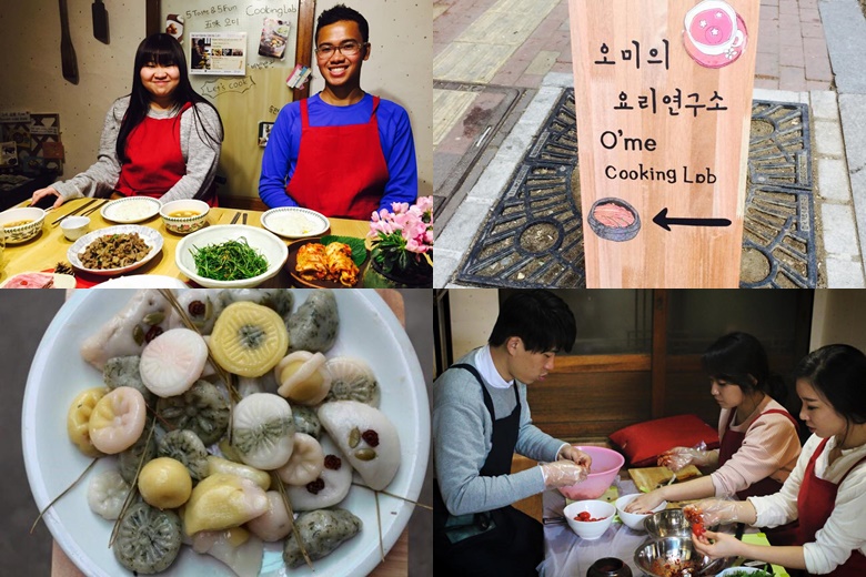 상단 - 오미의 요리연구소, O`me cooking Lab, 좌하단 - 체험에서 완성한 송편들, 우하단 - 전통음식 만들기 체험