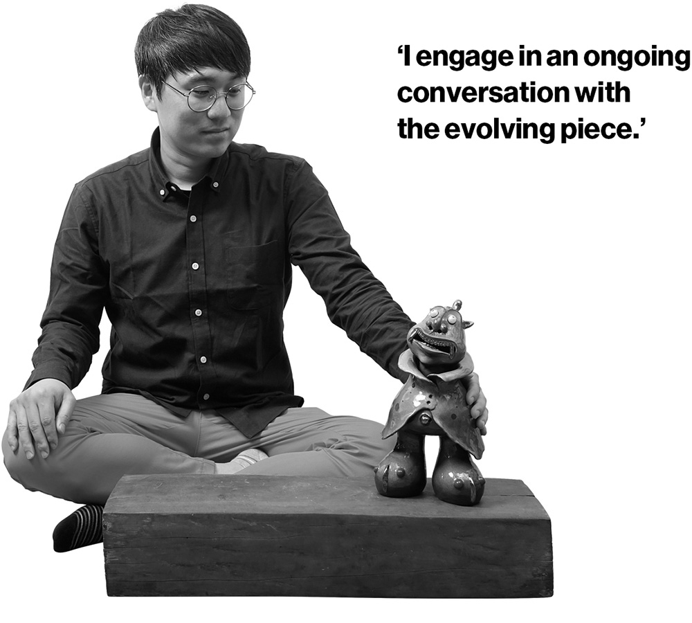 'I engage in an ongoing conversation with the evolving piece.'
