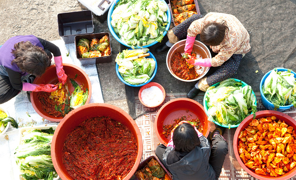 Korean prepare kimchi at kimjang