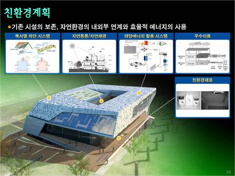 친환경계획(기존 시설의 보존, 자연환경의 내외부 연계와 효율적 에너지의 사용)