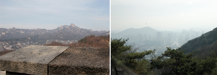 북악산 성곽에서 보이는 북한산과 서울 도심