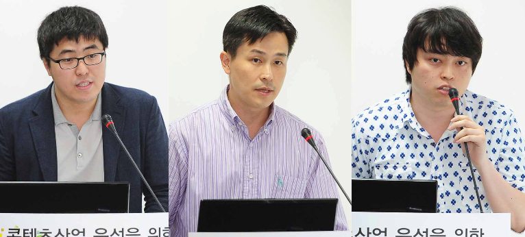 (왼쪽부터) 이대형 (주)파티게임즈 대표, 이종환 아이포트폴리오 부사장, 한희성 레진코믹스 대표이사