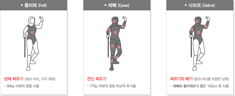 펜싱의 종목별 차이를 나타낸 그림