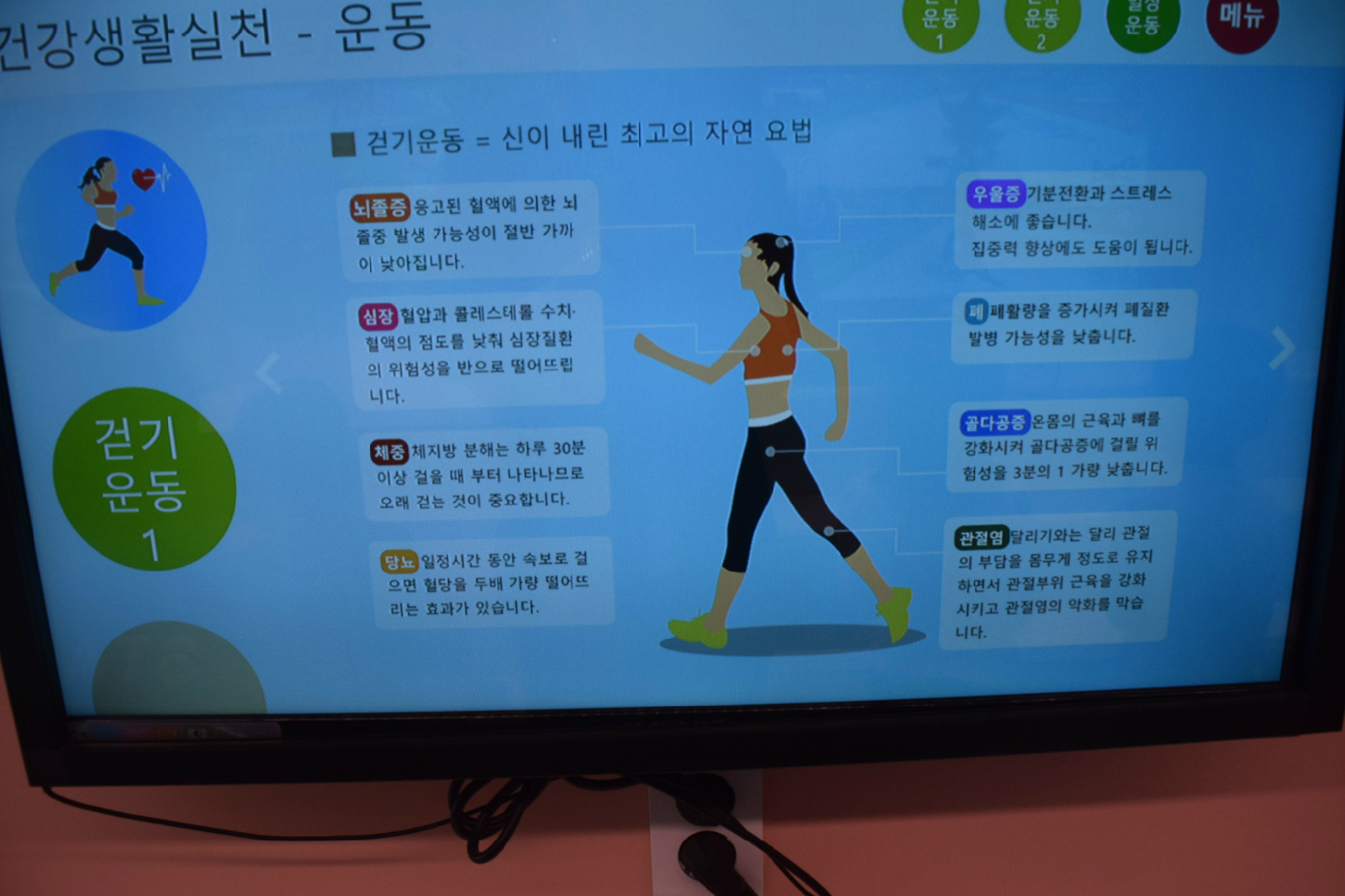 건강에 대한 정보를 얻을 수 있는 디지털 전시 화면