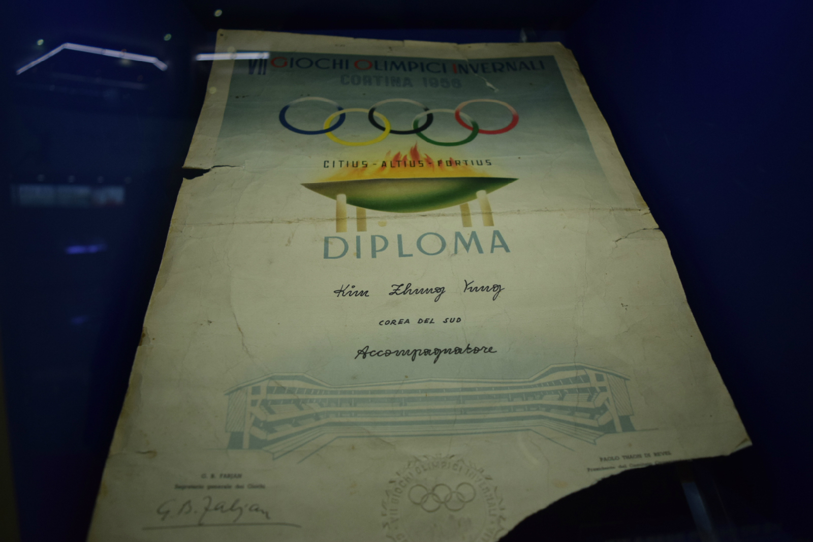 코티나담페초 동계올림픽 한국선수단장 인증서