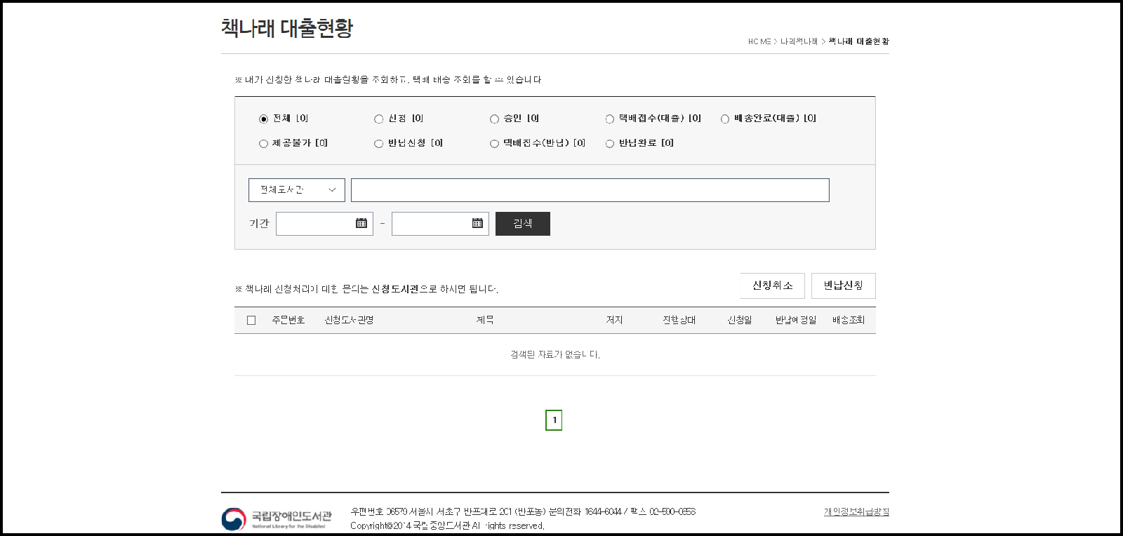 ‘책나래 대출 현황’ 확인 화면