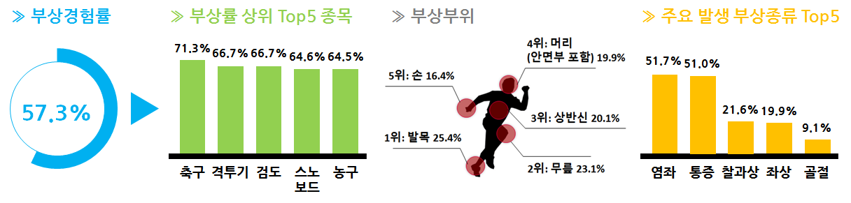 부상경험률이 높은 종목