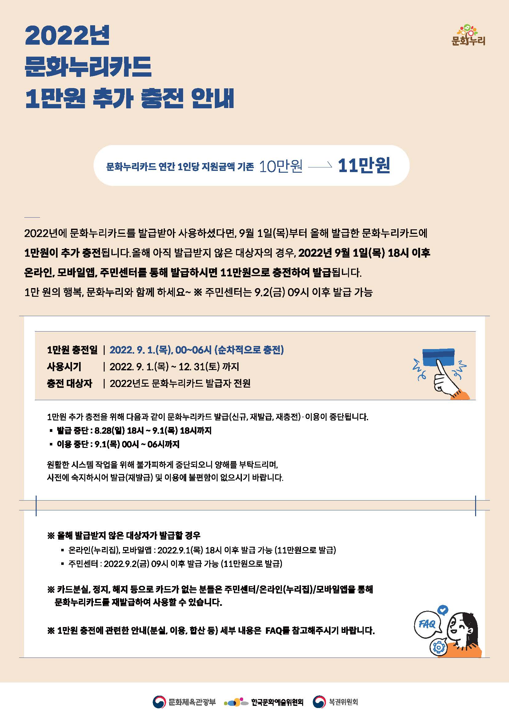 그림입니다. 원본 그림의 이름: 2022년 문화누리카드 추가 충전 안내 포스터.jpg 원본 그림의 크기: 가로 1654pixel, 세로 2339pixel