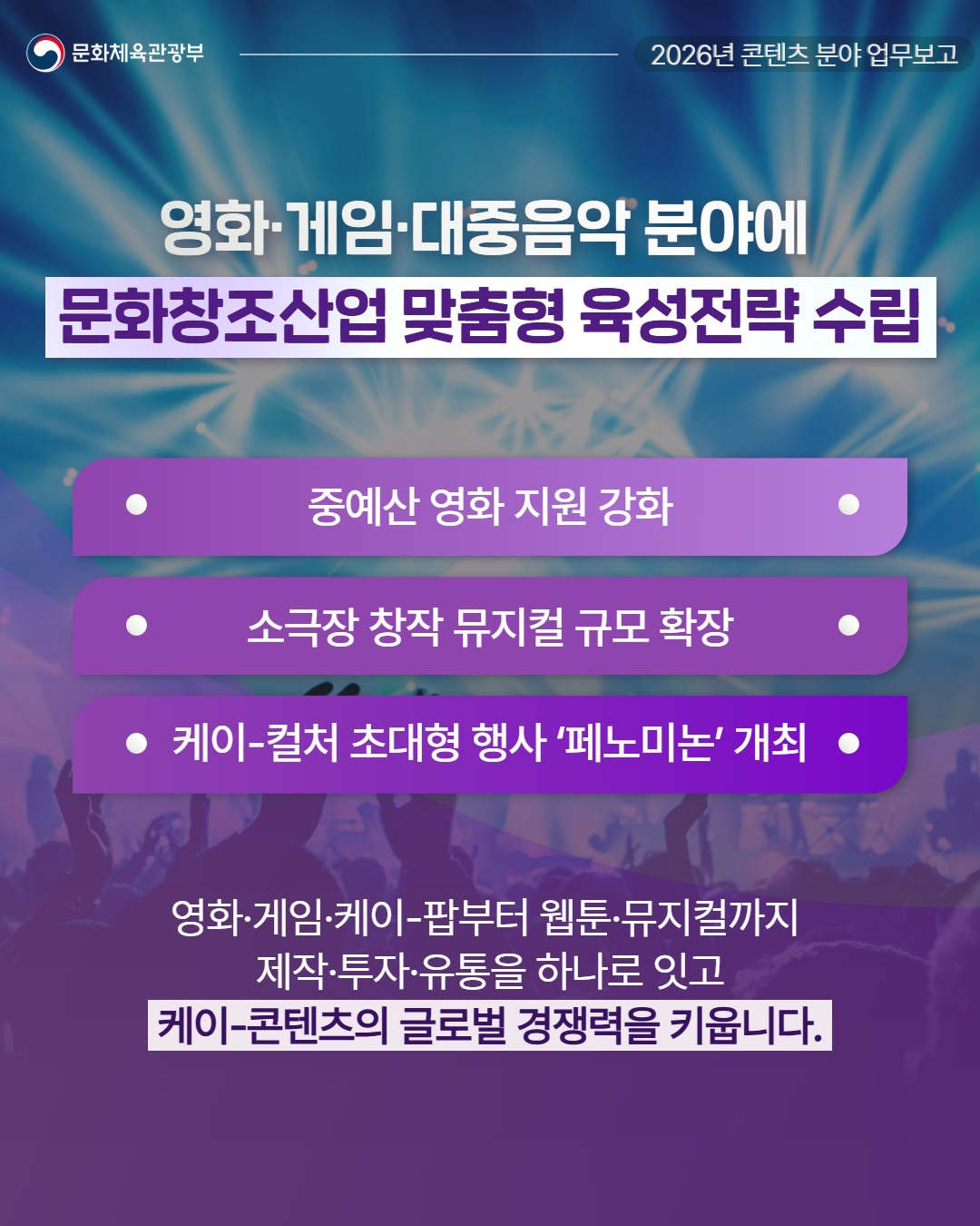 문화체육관광부 2026년 콘텐츠분야 업무보고 - 자세한 정보는 아래를 참조해주세요
